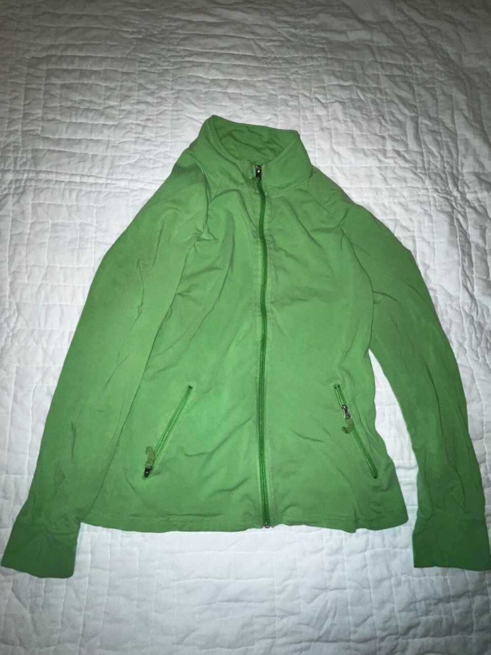 Melona Green Full-Zip Womens Jacket With Pockets Size M Casual Lightweight Layer